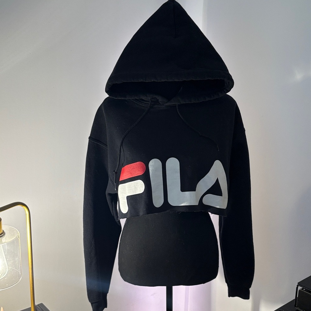 Fila Black Cropped Hoodie with Logo